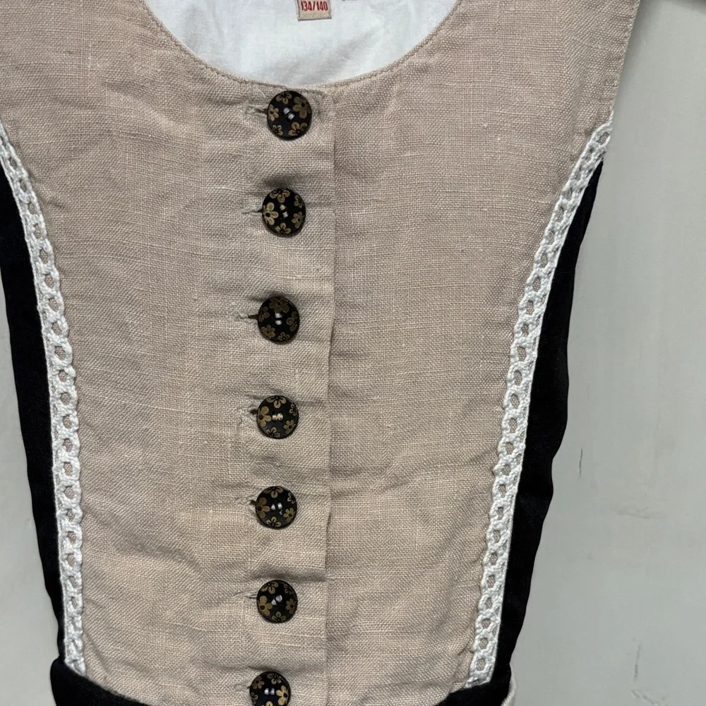 Stockpoint German Linen Charming Beige and Black Kids Dirndl Dress 134/140 9/10